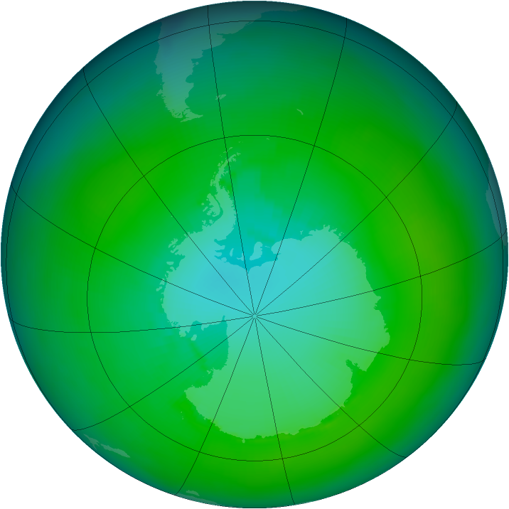 Antarctic ozone map for January 1992